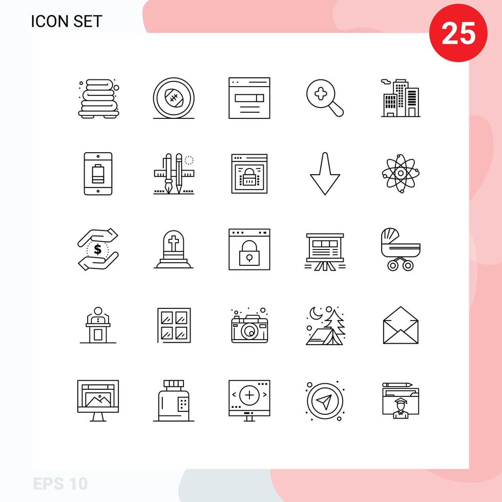 25 universel lignes ensemble pour la toile et mobile applications affaires plus la communication chercher utilisateur modifiable vecteur conception éléments