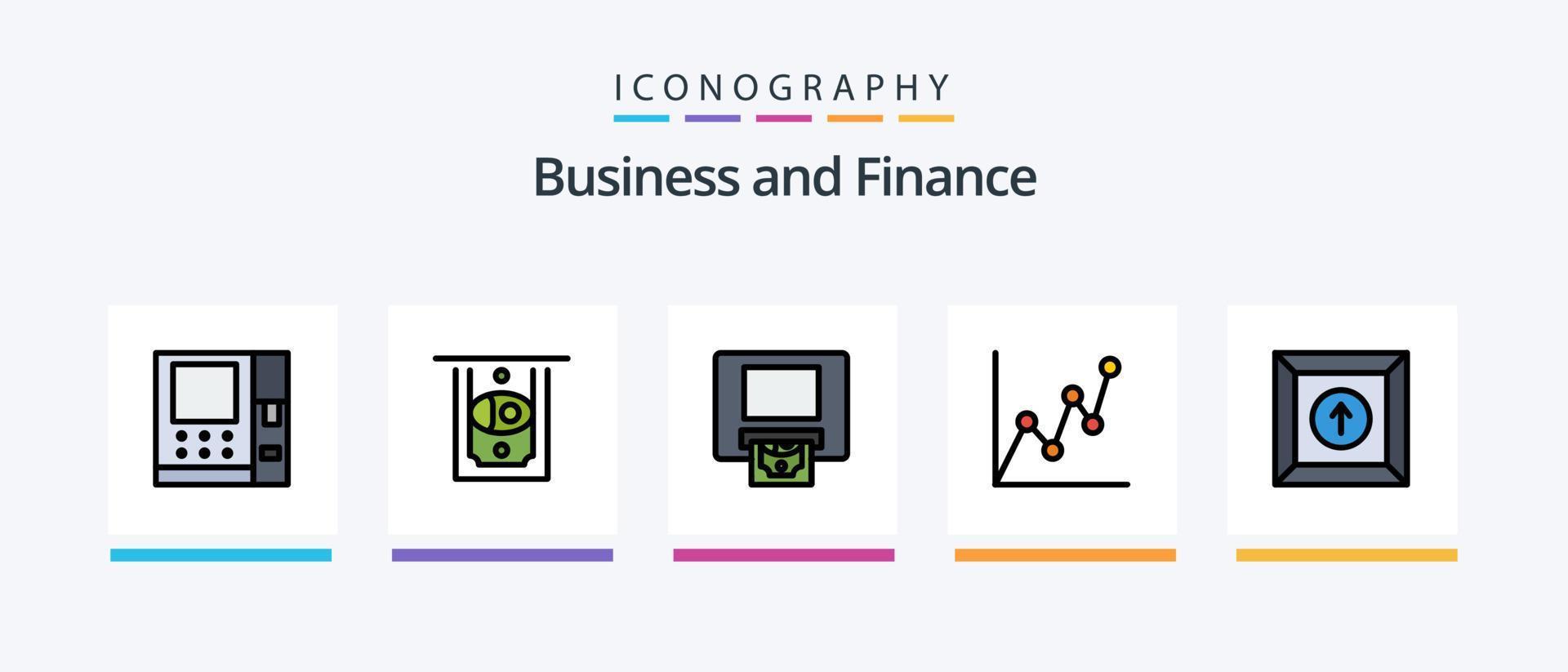 la finance ligne rempli 5 icône pack comprenant . produit. recherche. code à barre. Créatif Icônes conception vecteur