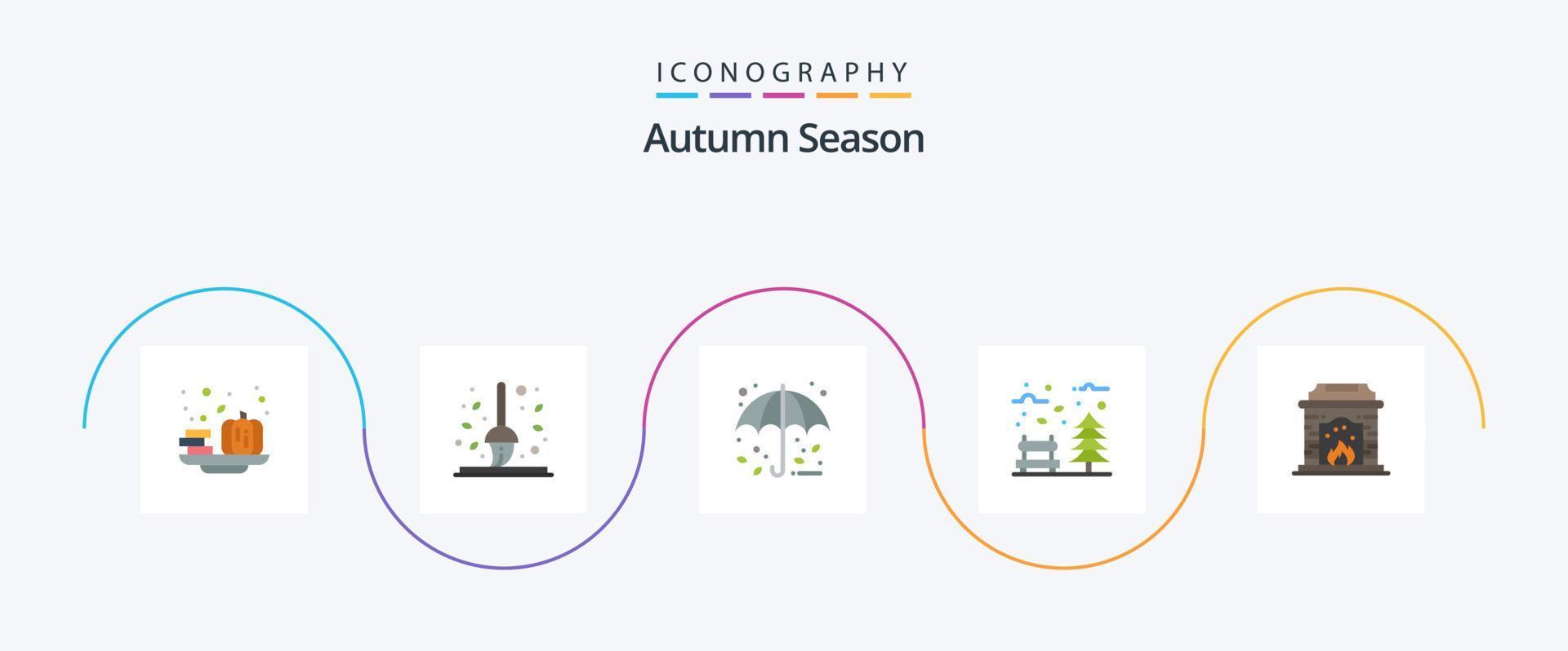 l'automne plat 5 icône pack comprenant temps. parc. râteau. feuilles. parapluie vecteur