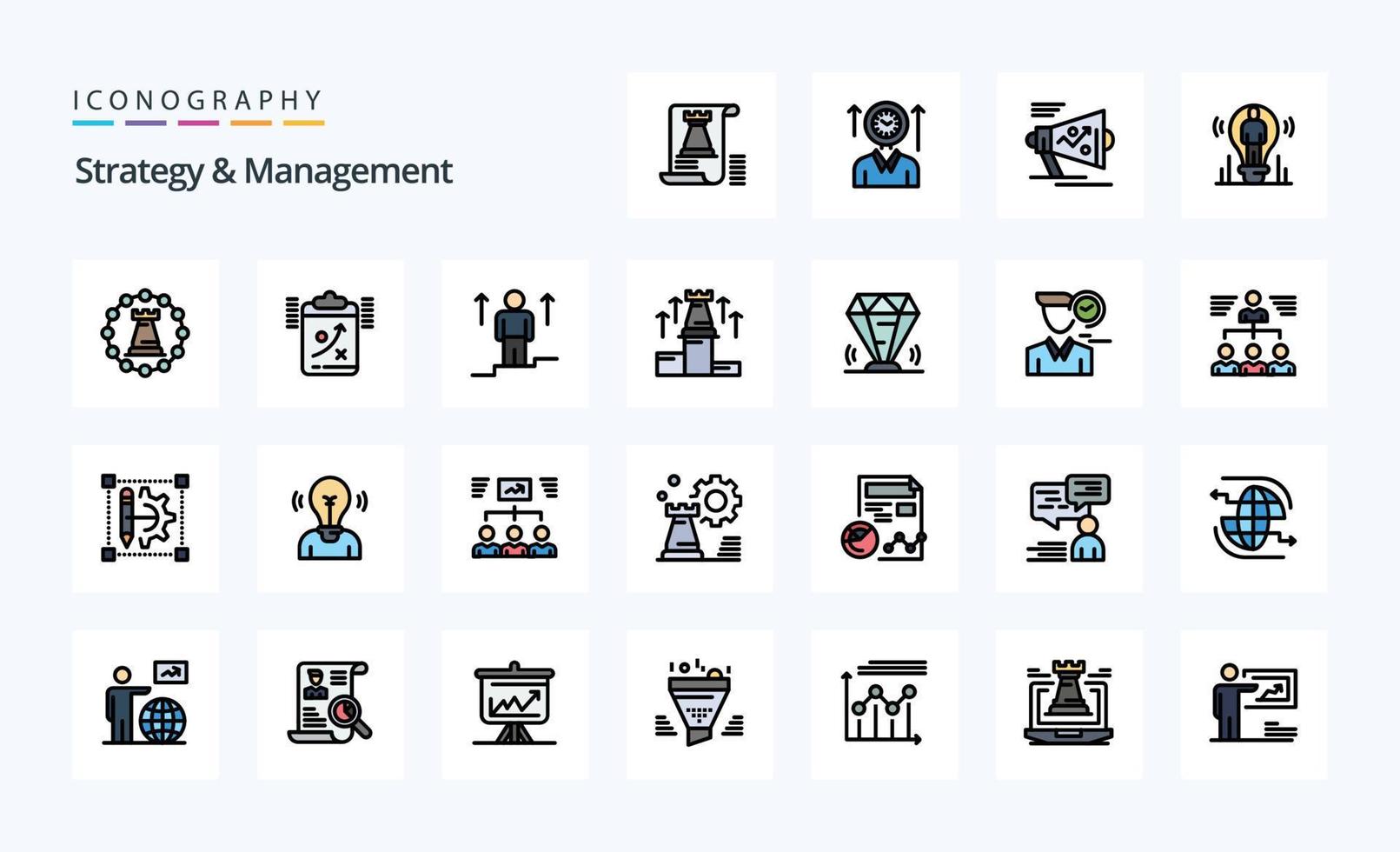 25 stratégie et la gestion ligne rempli style icône pack vecteur