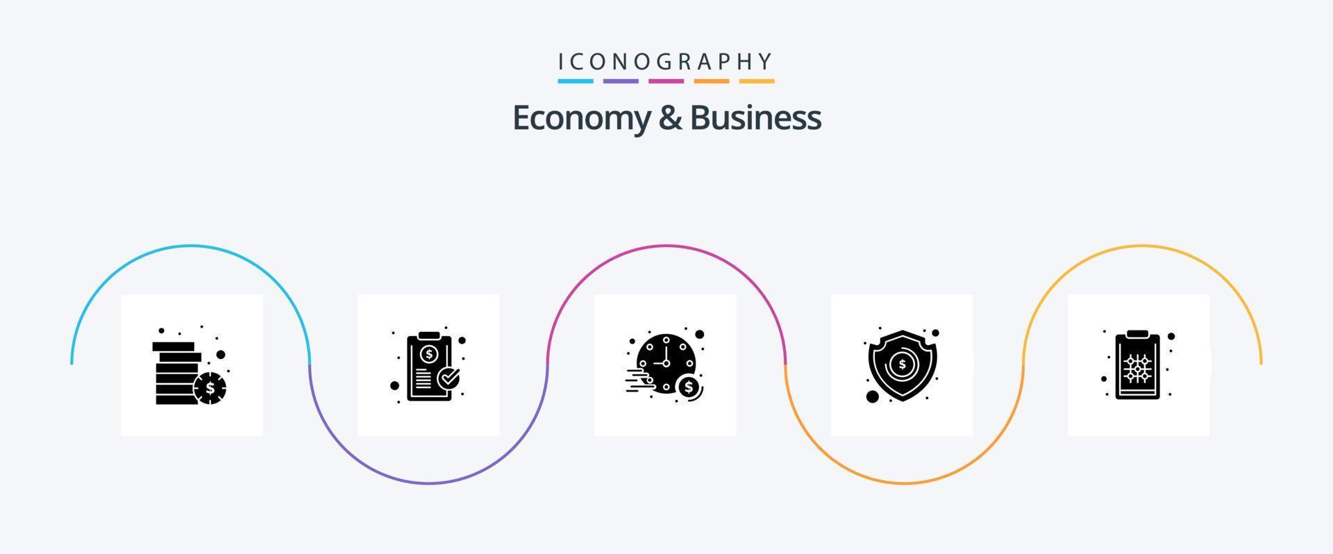 économie et affaires glyphe 5 icône pack comprenant planifier. investissement. investissement. bouclier. argent vecteur