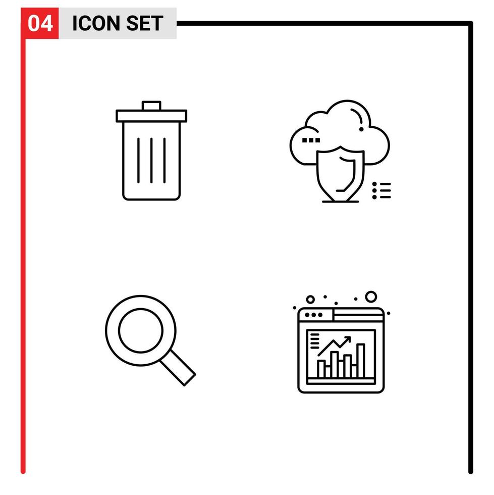 pictogramme ensemble de 4 Facile ligne remplie plat couleurs de panier protection des ordures sécurise chercher modifiable vecteur conception éléments