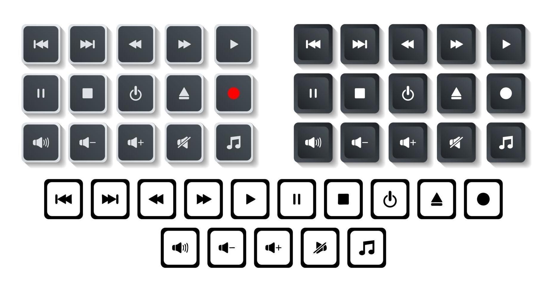 jeu d'icônes de lecteur multimédia, ensemble de boutons de conception moderne pour le web, internet et applications mobiles isolé sur fond blanc. vecteur