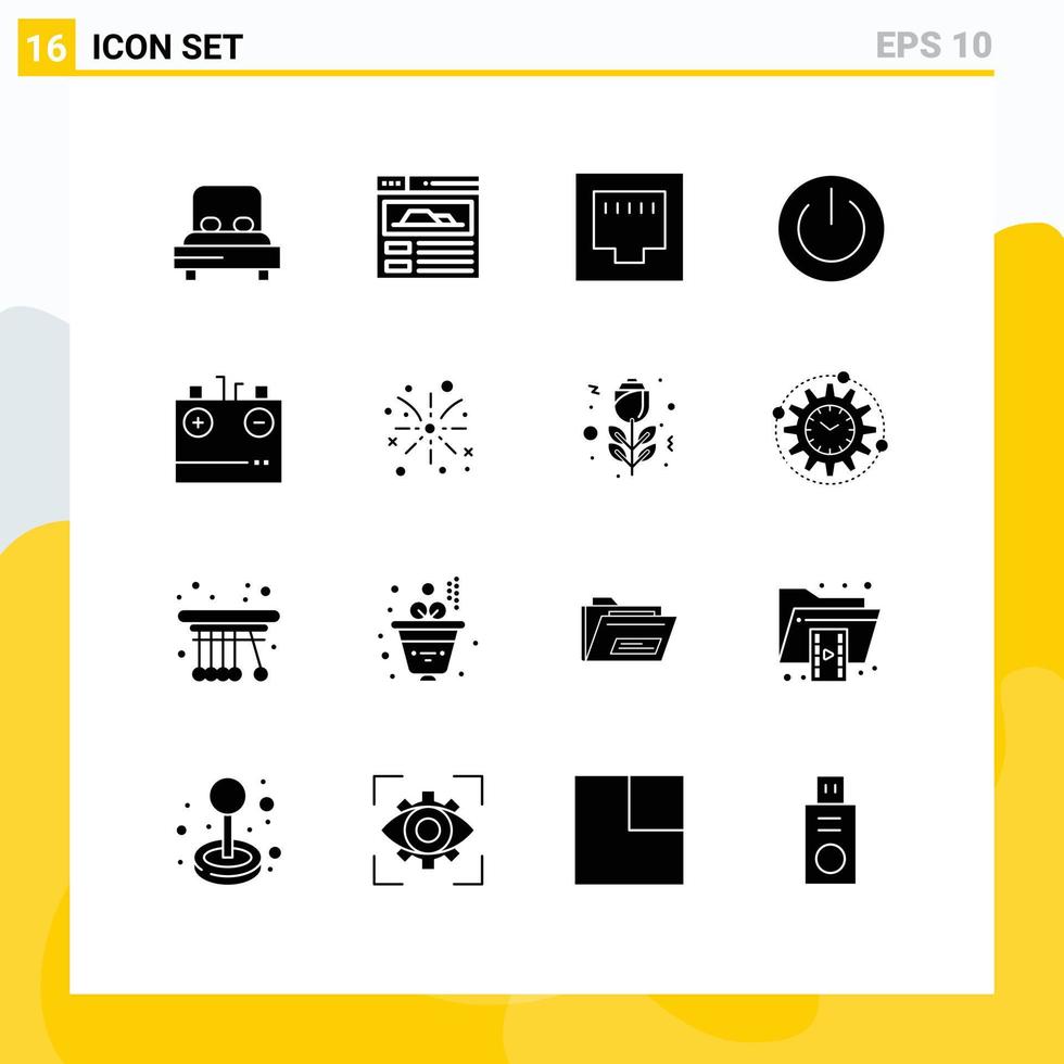 16 universel solide glyphe panneaux symboles de électricité charge Port batterie environnement modifiable vecteur conception éléments