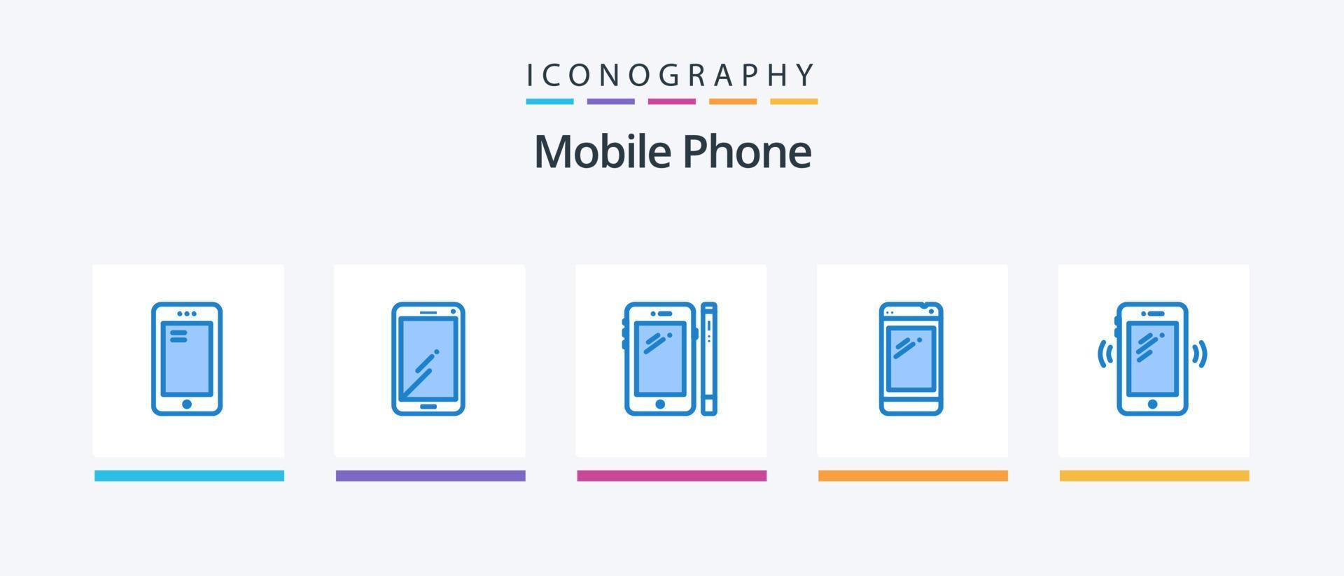 mobile téléphone bleu 5 icône pack comprenant mobile. téléphone. Huawei. Puissance banque. mobile. Créatif Icônes conception vecteur