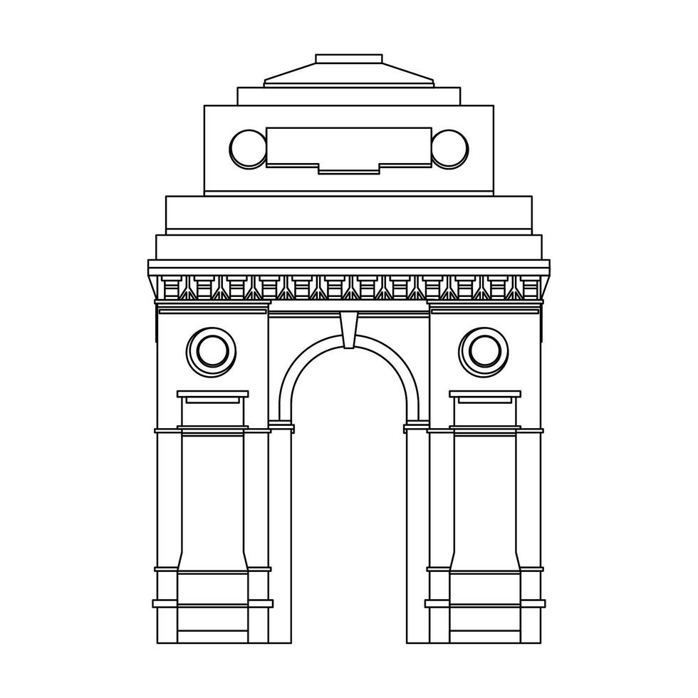 symbole de bâtiment de l'emblème de la passerelle indienne isolé en noir et blanc vecteur