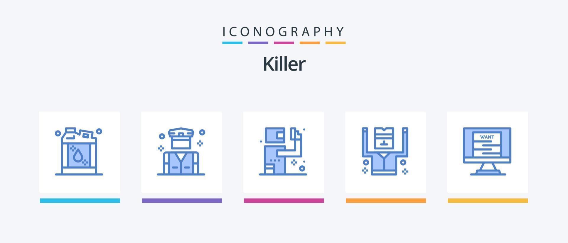 tueur bleu 5 icône pack comprenant affiche. sécurité. assassin. prisonnier. arrêté. Créatif Icônes conception vecteur