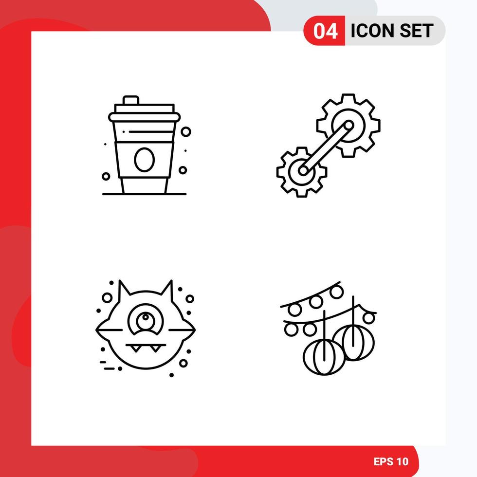 mobile interface ligne ensemble de 4 pictogrammes de verre Halloween rouages industriel des balles modifiable vecteur conception éléments