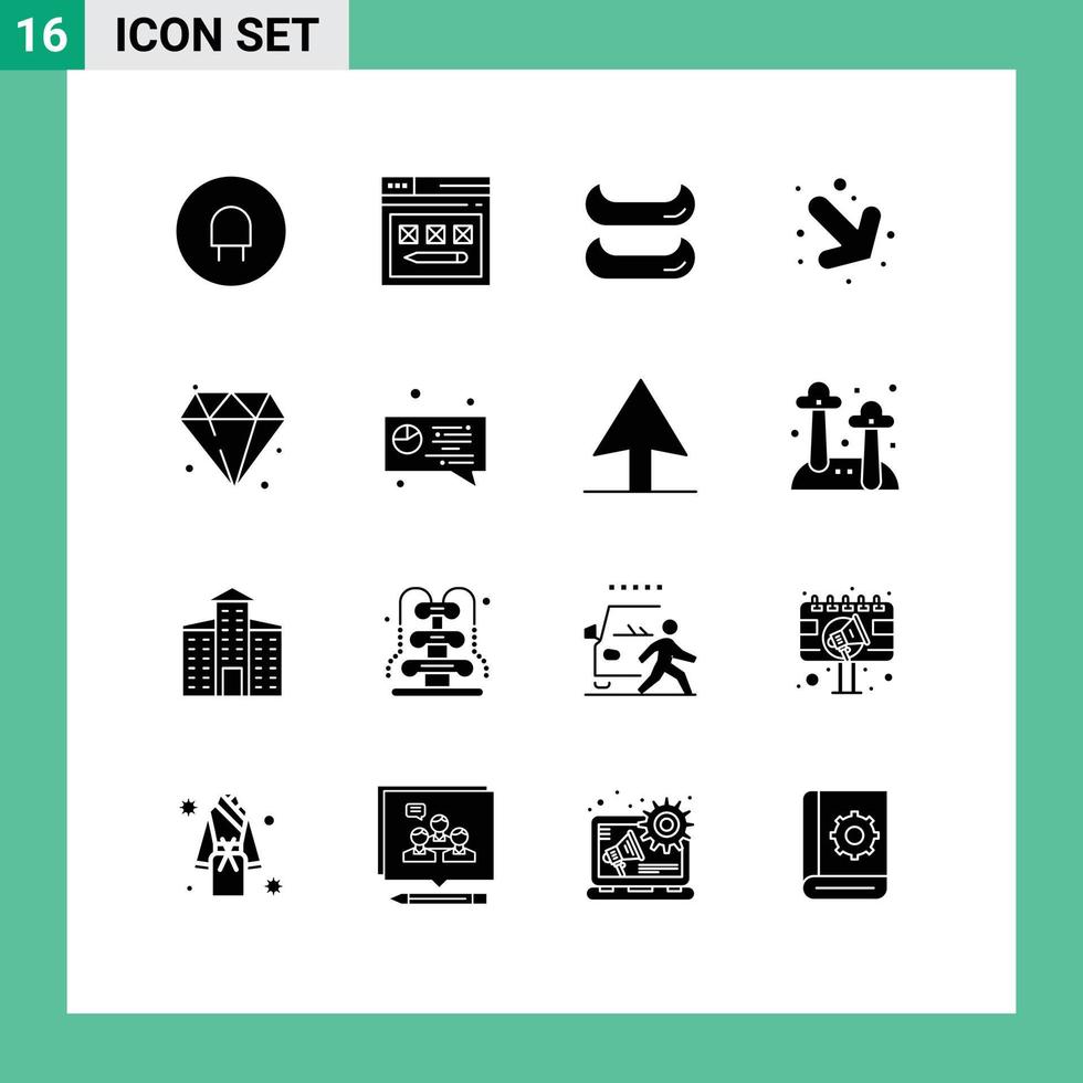 universel icône symboles groupe de 16 moderne solide glyphes de numérique mariage bateau bijoux droite modifiable vecteur conception éléments