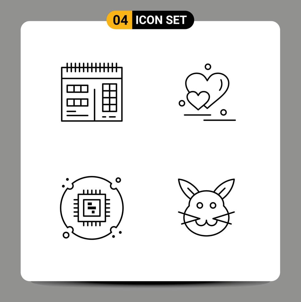 pack de 4 Créatif ligne remplie plat couleurs de la toile processeur cœur Valentin salutations lapin modifiable vecteur conception éléments