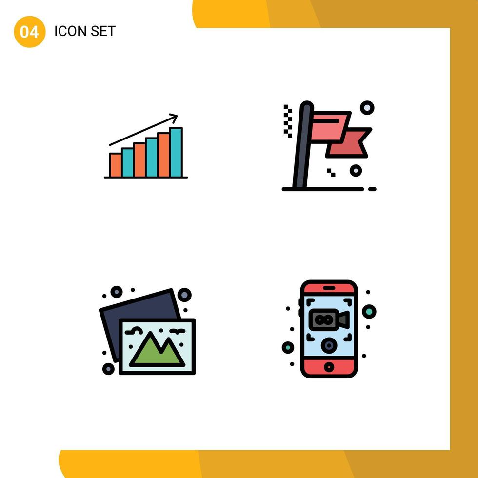 Stock vecteur icône pack de 4 ligne panneaux et symboles pour une analyse drapeau affaires statistiques caméra modifiable vecteur conception éléments
