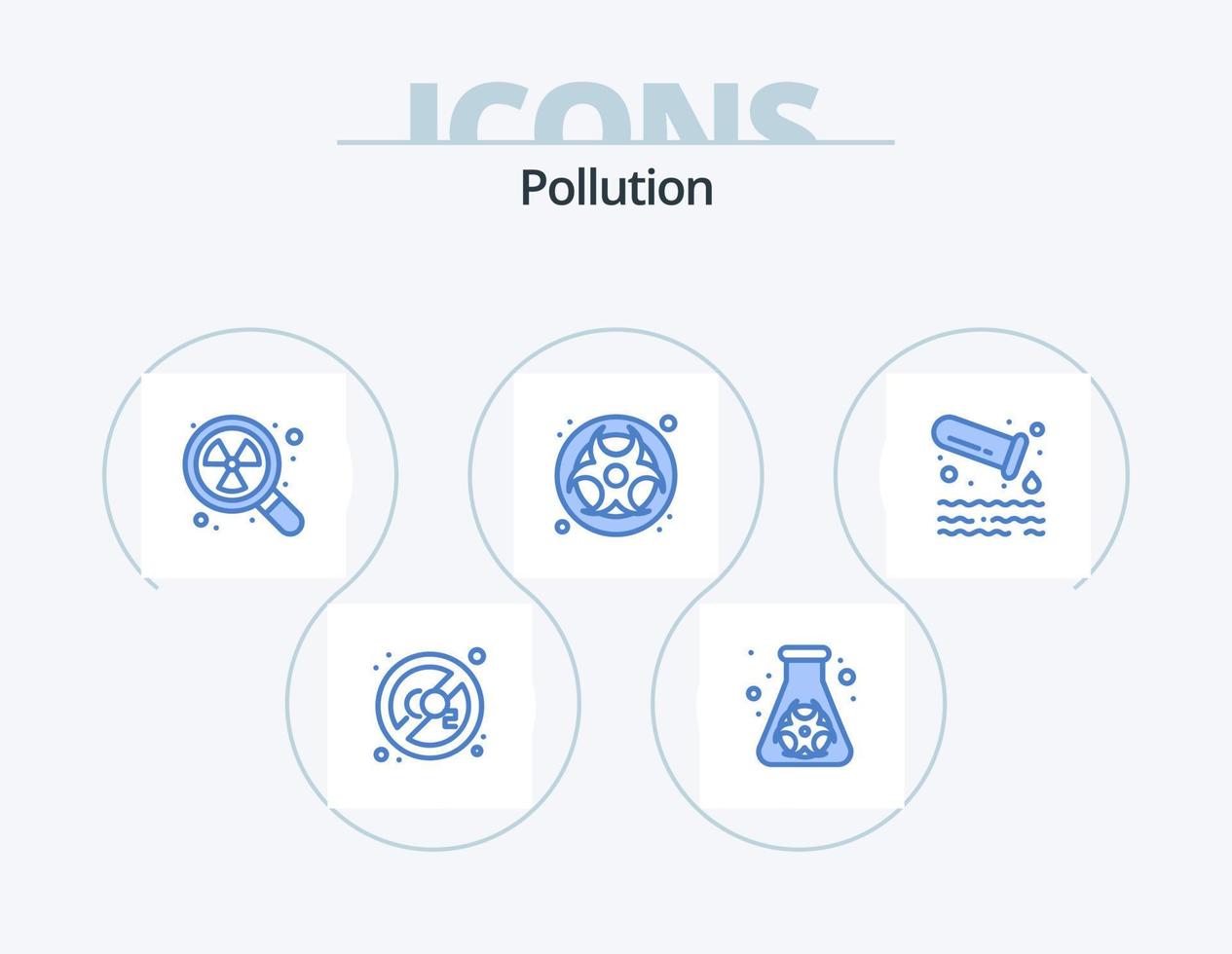 la pollution bleu icône pack 5 icône conception. tube. gaz. radioactif. déchets. danger vecteur