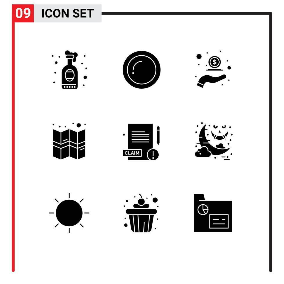 9 universel solide glyphes ensemble pour la toile et mobile applications rapport carte en espèces emplacement argent modifiable vecteur conception éléments