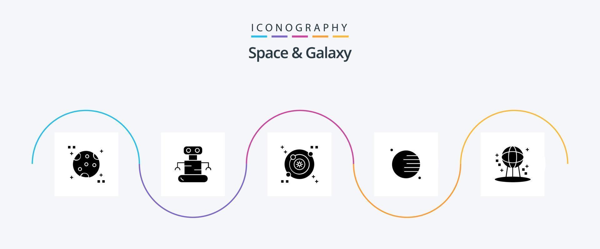 espace et galaxie glyphe 5 icône pack comprenant . monde. espace. espace. astronomie vecteur