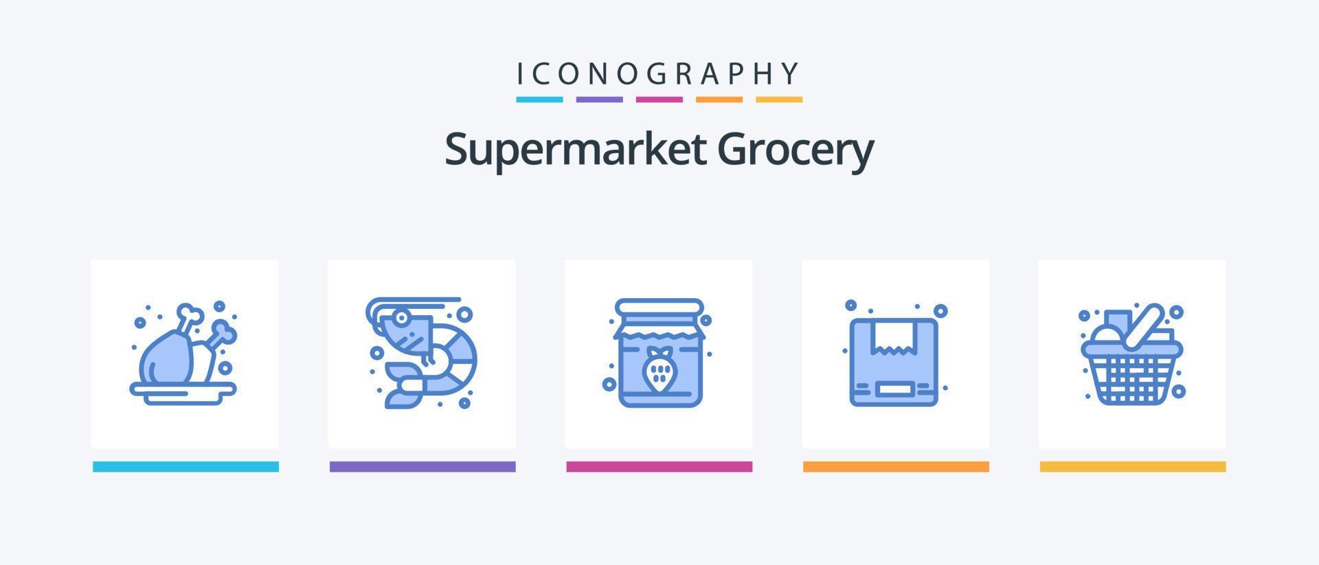 épicerie bleu 5 icône pack comprenant achats. Chariot. Confiture. expédition. boîte. Créatif Icônes conception vecteur