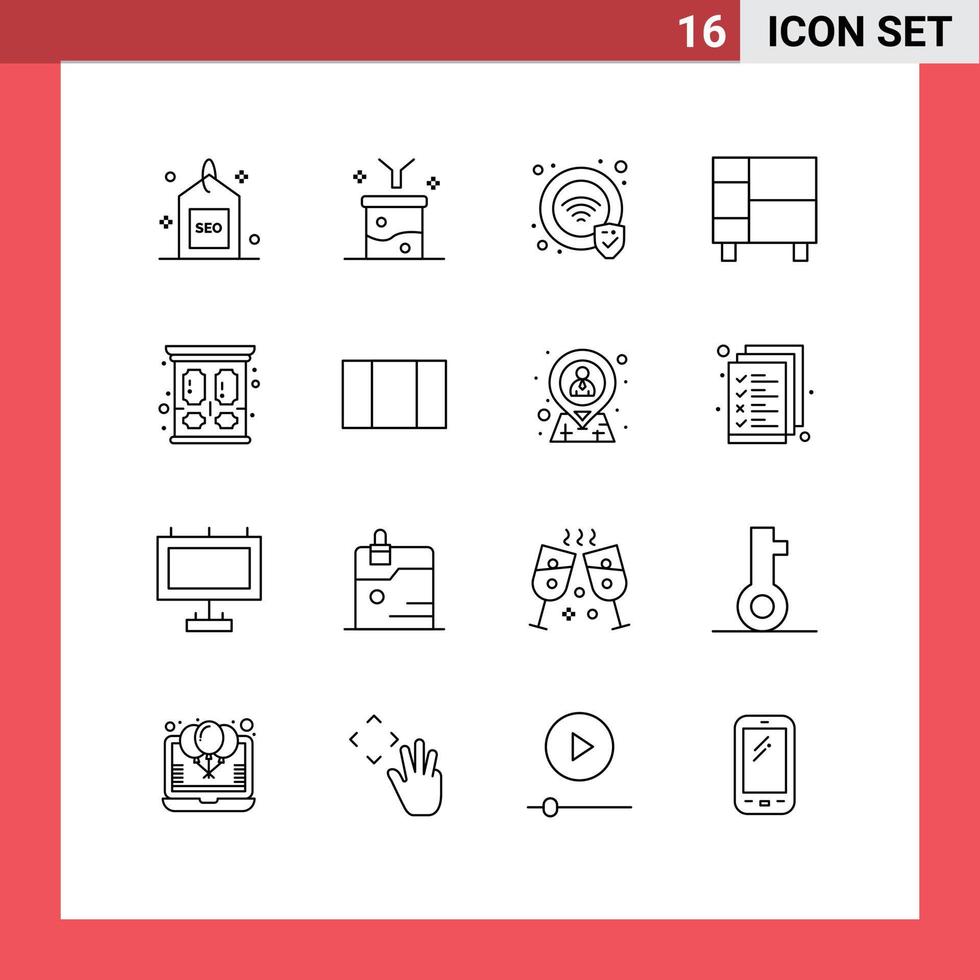 16 utilisateur interface contour pack de moderne panneaux et symboles de grille Accueil vaisselle entonnoir Accueil Wifi modifiable vecteur conception éléments