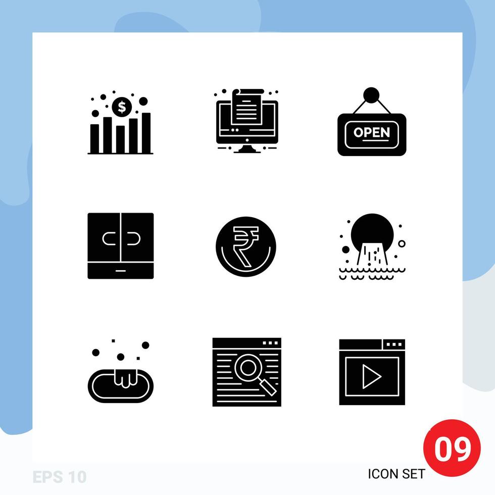 ensemble de 9 commercial solide glyphes pack pour la finance affaires planche intérieur décor modifiable vecteur conception éléments