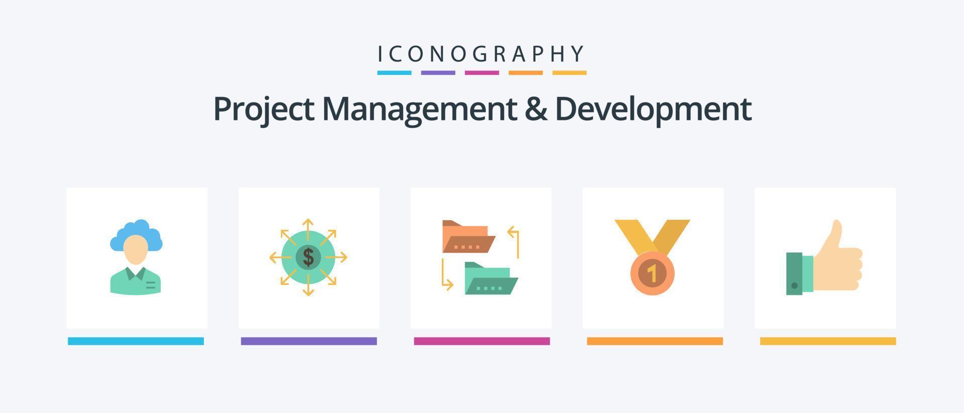 projet la gestion et développement plat 5 icône pack comprenant atteindre. partage. bancaire. fichier partage. document. Créatif Icônes conception vecteur