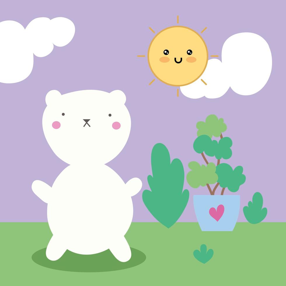 mignon petit chat avec plante en pot, personnage kawaii vecteur