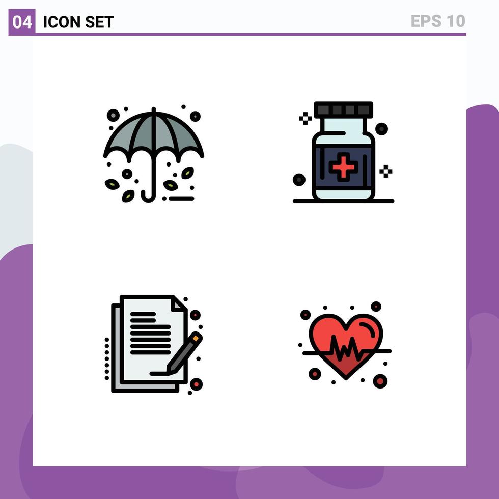 4 utilisateur interface ligne remplie plat Couleur pack de moderne panneaux et symboles de l'automne Contrat parapluie hôpital signe modifiable vecteur conception éléments