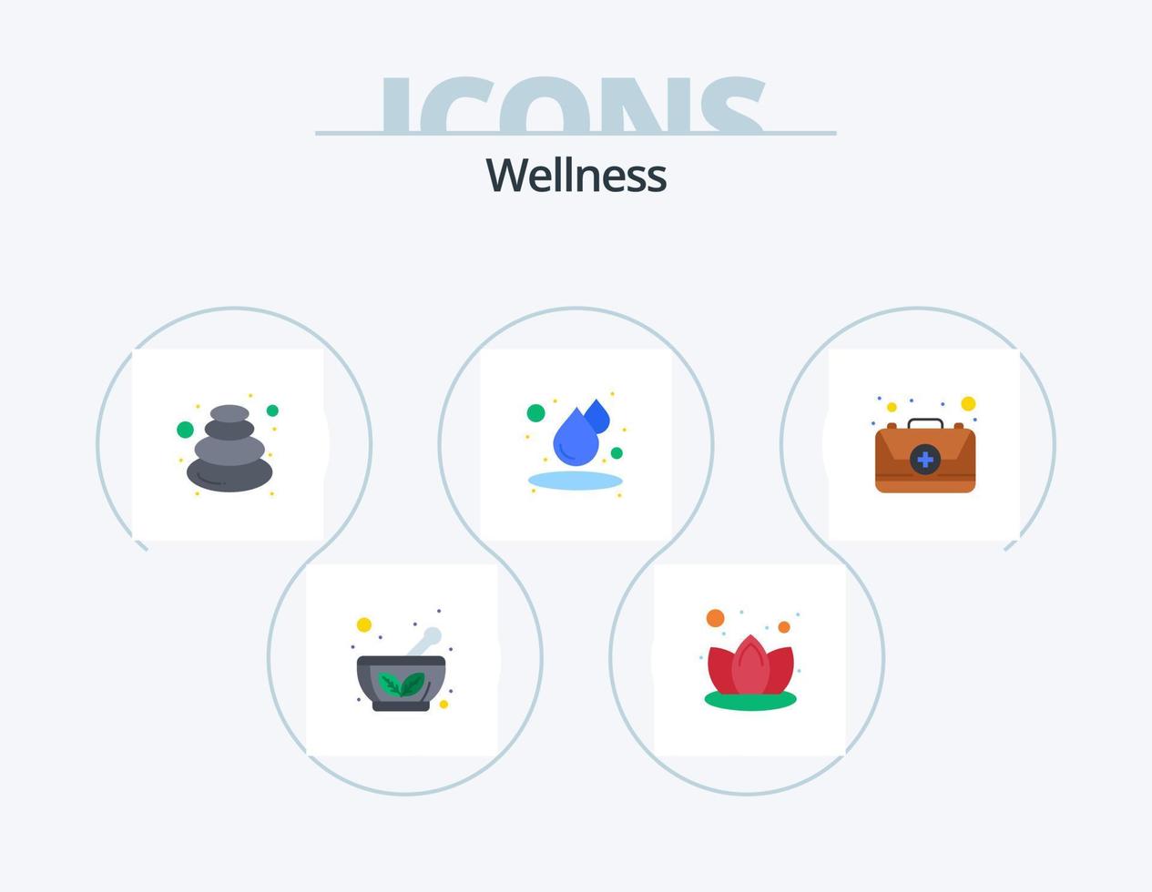 bien-être plat icône pack 5 icône conception. d'abord. aide. massage. l'eau. laissez tomber vecteur