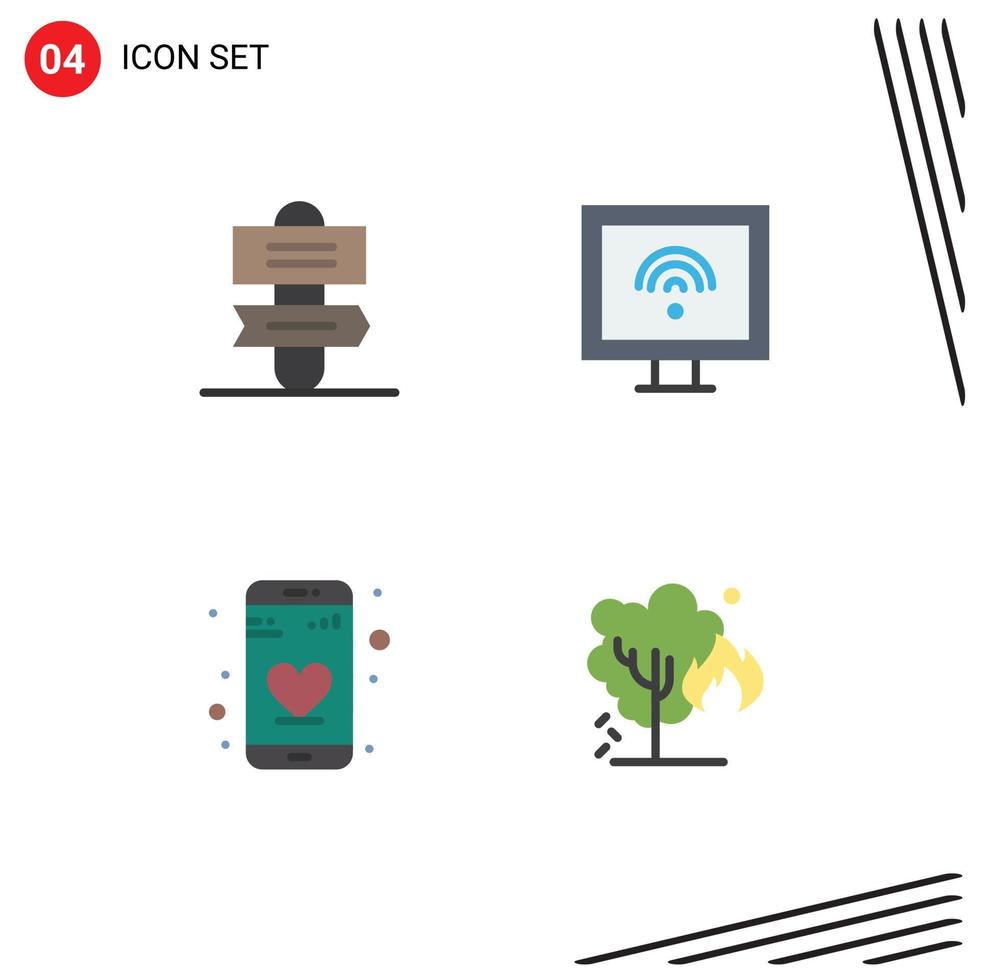 pictogramme ensemble de 4 Facile plat Icônes de vacances téléphone divertissement la télé environnement modifiable vecteur conception éléments