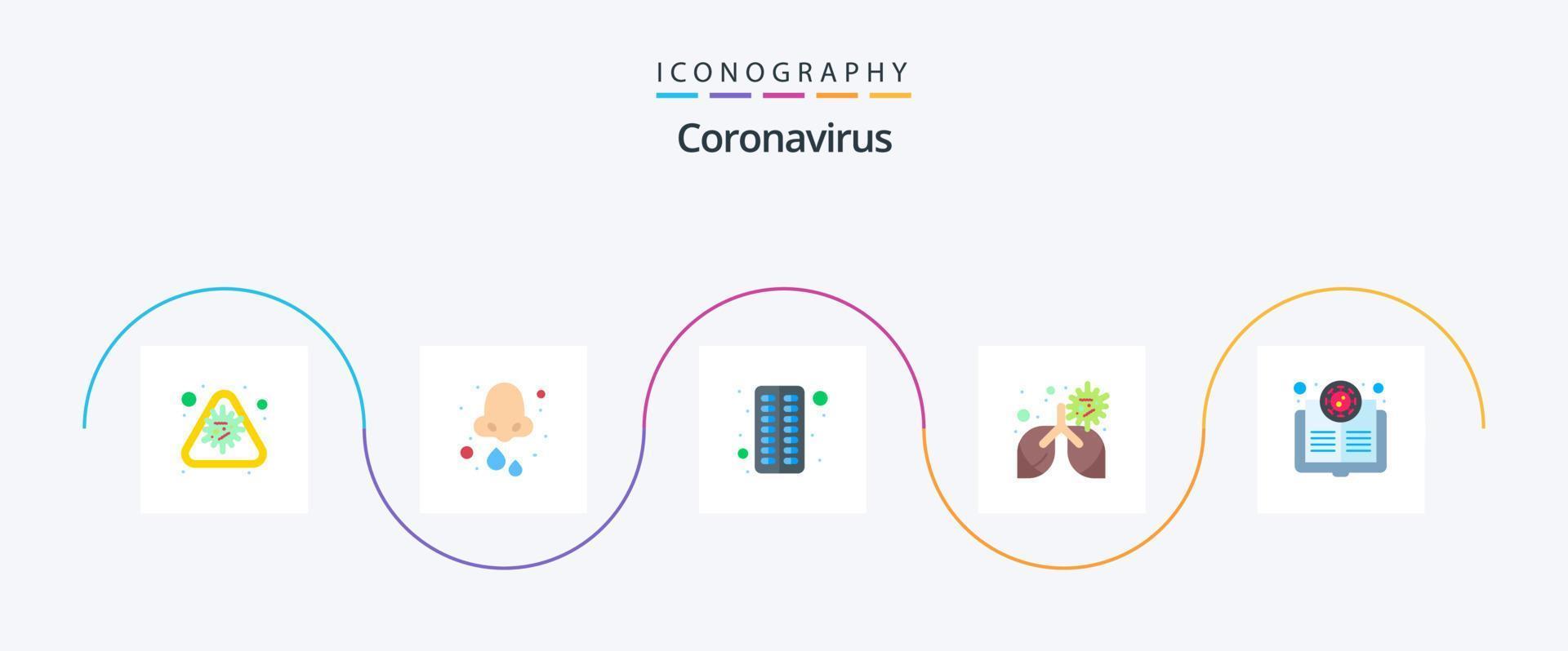 coronavirus plat 5 icône pack comprenant pneumonie. maladie. santé. bronchite. médical vecteur