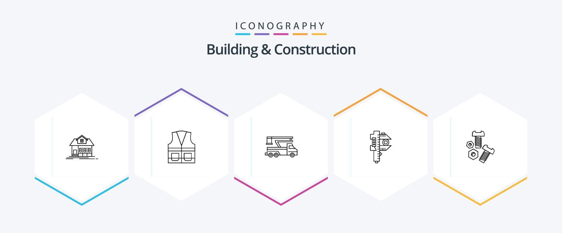 bâtiment et construction 25 ligne icône pack comprenant petit. précision. réparation. mesure. levage vecteur