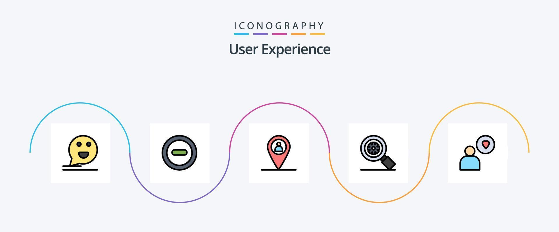 utilisateur expérience ligne rempli plat 5 icône pack comprenant cœur. homme. emplacement. paramètre. chercher vecteur