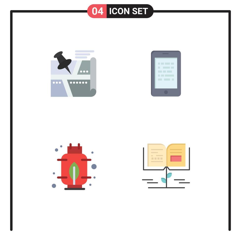moderne ensemble de 4 plat Icônes et symboles tel comme emplacement elearning épingle lis gaz modifiable vecteur conception éléments