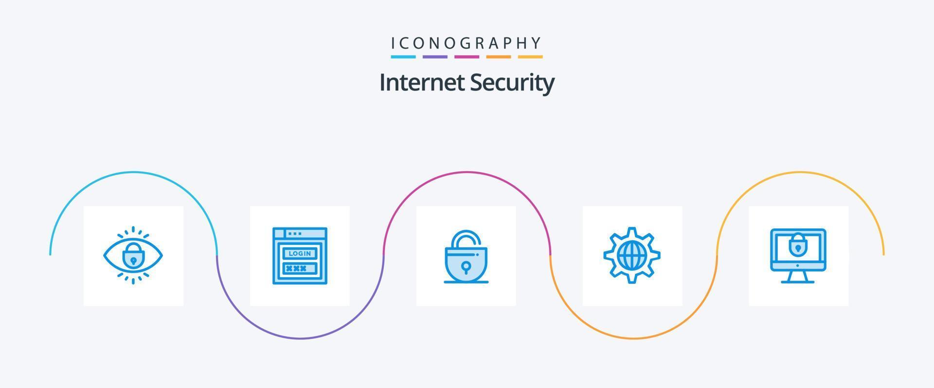 l'Internet Sécurité bleu 5 icône pack comprenant ordinateur. globe. monde. l'Internet vecteur