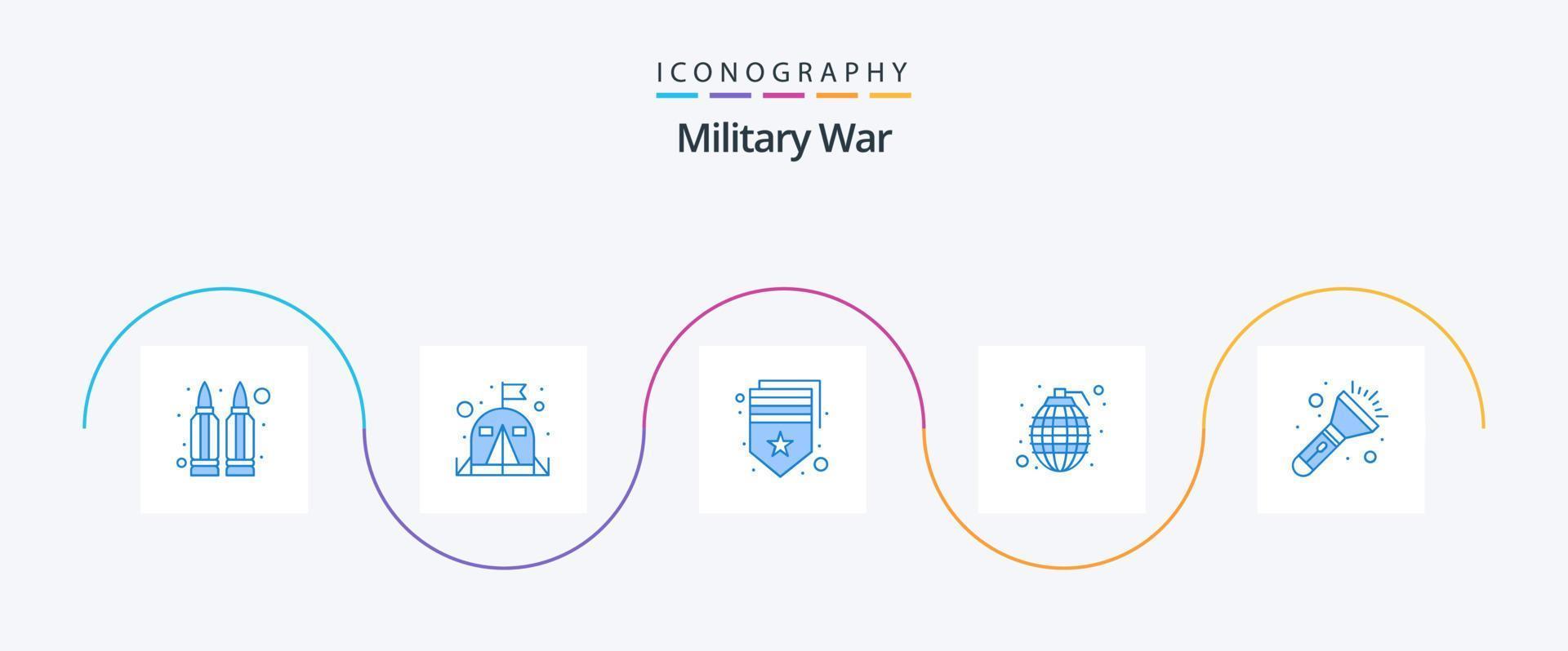 militaire guerre bleu 5 icône pack comprenant camping. bras. arme. bombe vecteur