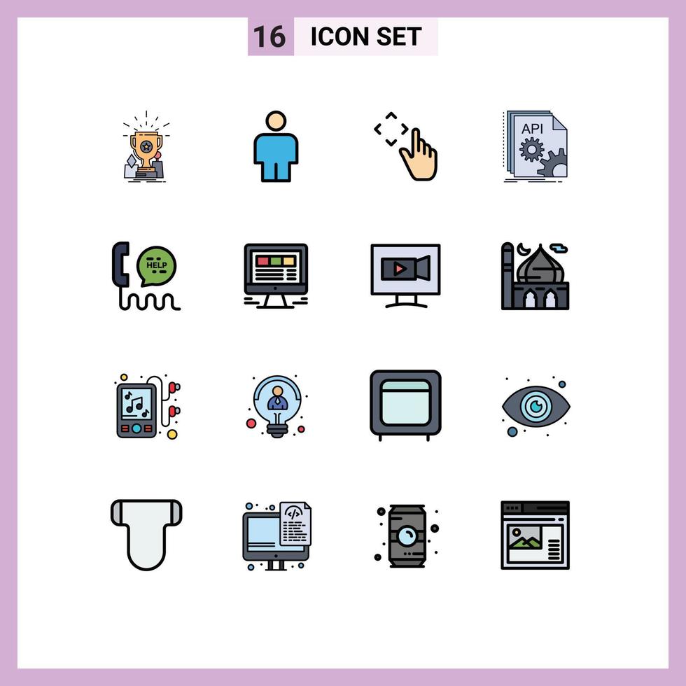 moderne ensemble de 16 plat Couleur rempli lignes pictogramme de centre Logiciel en haut développeur app modifiable Créatif vecteur conception éléments