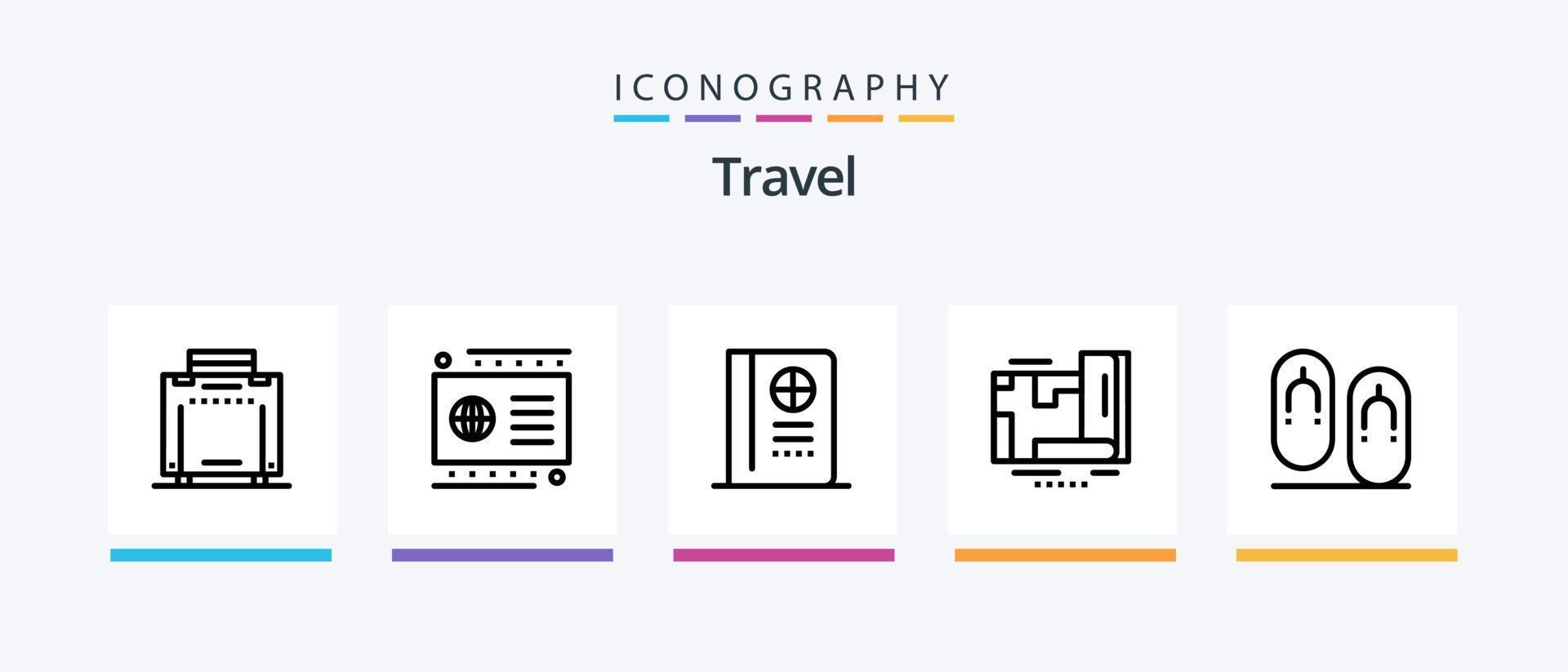 Voyage ligne 5 icône pack comprenant . Voyage. transport. passeport. argent. Créatif Icônes conception vecteur