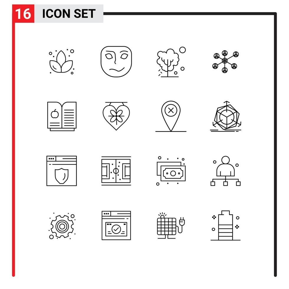 moderne ensemble de 16 grandes lignes pictogramme de science groupe global social wlan modifiable vecteur conception éléments