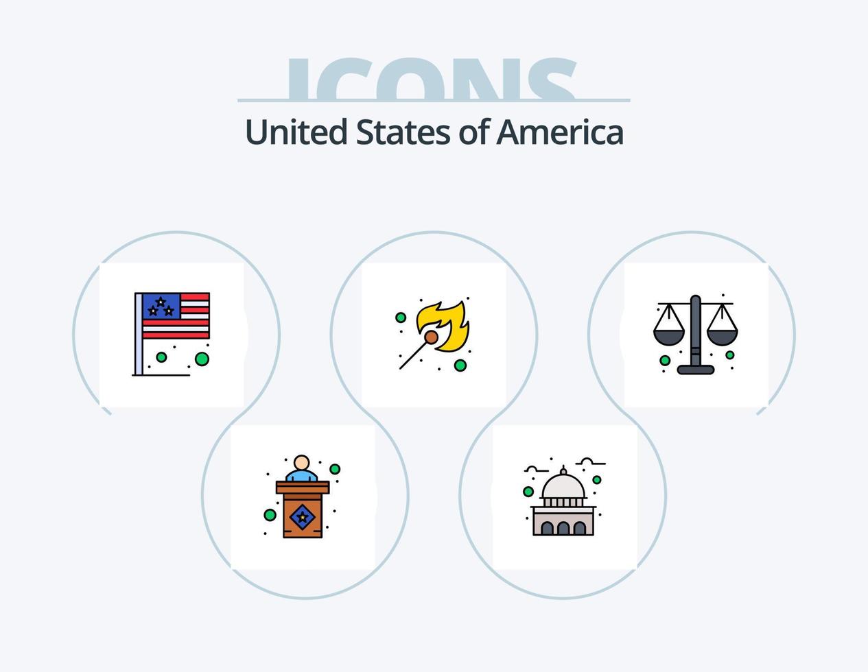 Etats-Unis ligne rempli icône pack 5 icône conception. signe. argent. tourisme. Etats-Unis. fête vecteur