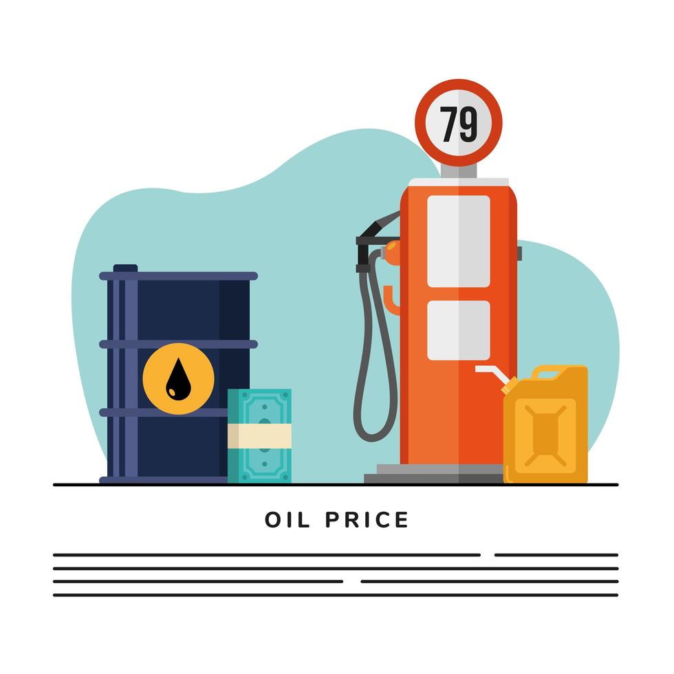 pompe de service de station avec modèle de bannière baril et factures vecteur
