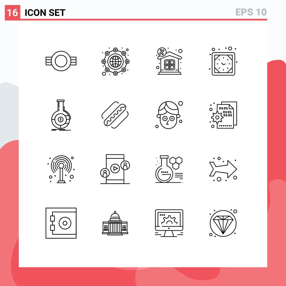 16 universel grandes lignes ensemble pour la toile et mobile applications une analyse mur l'horloge globe minuteur propriété modifiable vecteur conception éléments