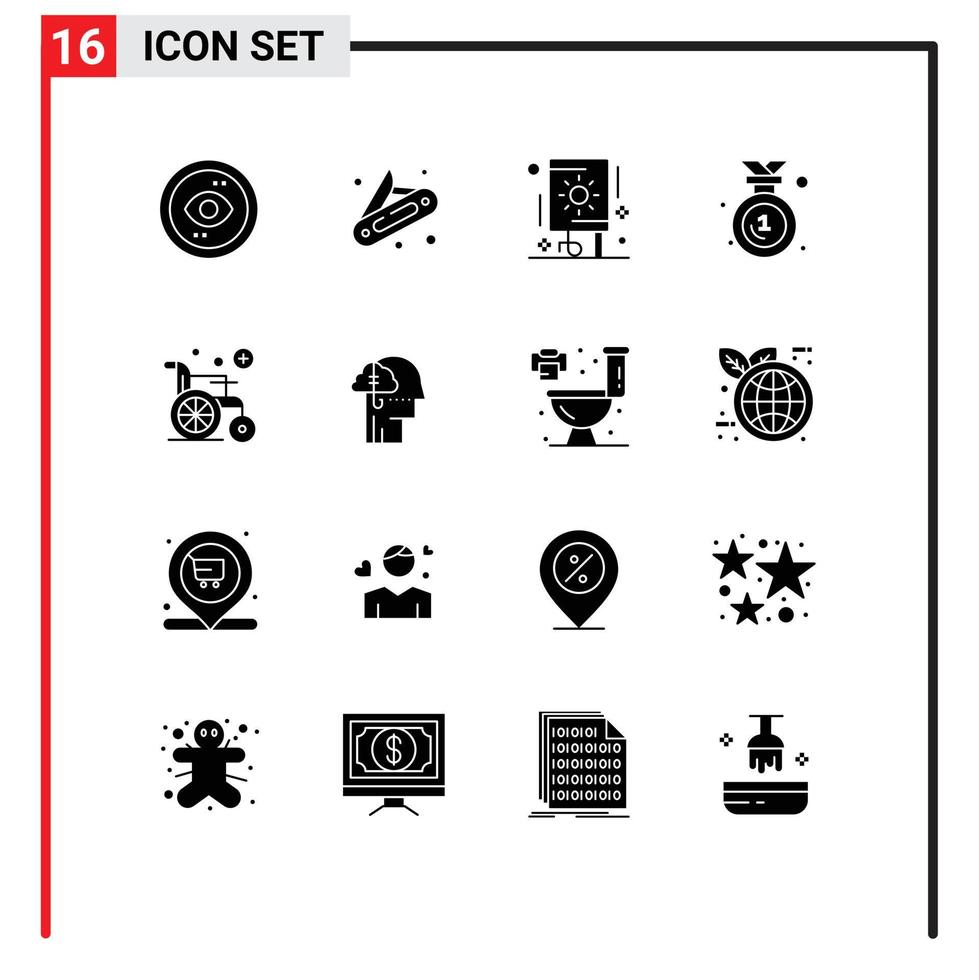 16 utilisateur interface solide glyphe pack de moderne panneaux et symboles de roue médaille fête emblème prix modifiable vecteur conception éléments