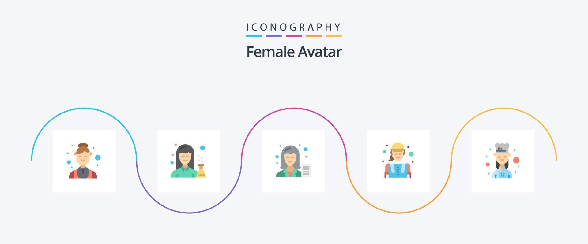 femelle avatar plat 5 icône pack comprenant ouvrier. femelle ingénieur. femme. construction ouvrier. femelle vecteur