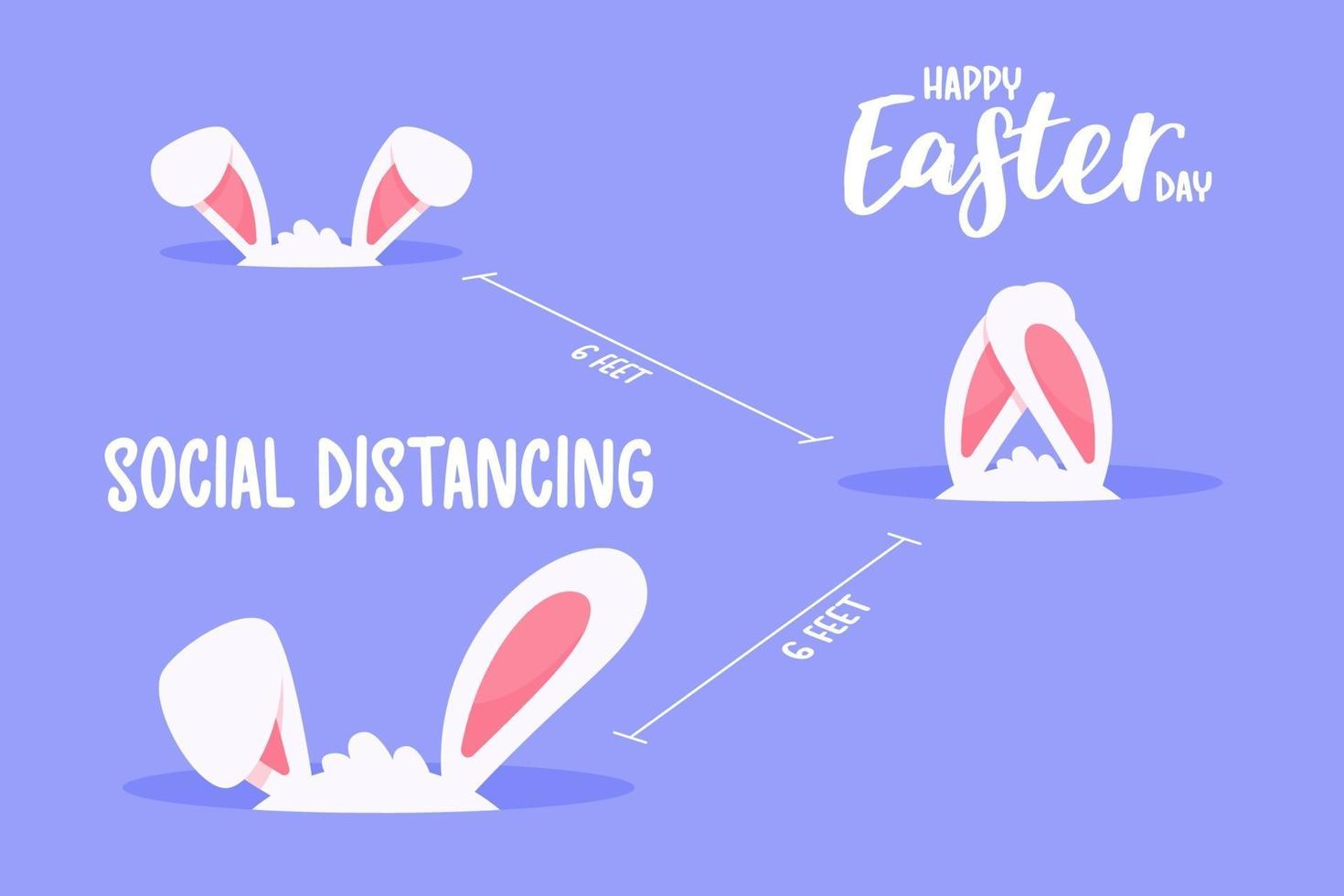 petites oreilles de lapin dans le trou de distanciation sociale. le concept de quarantaine et d'espacement social. vecteur