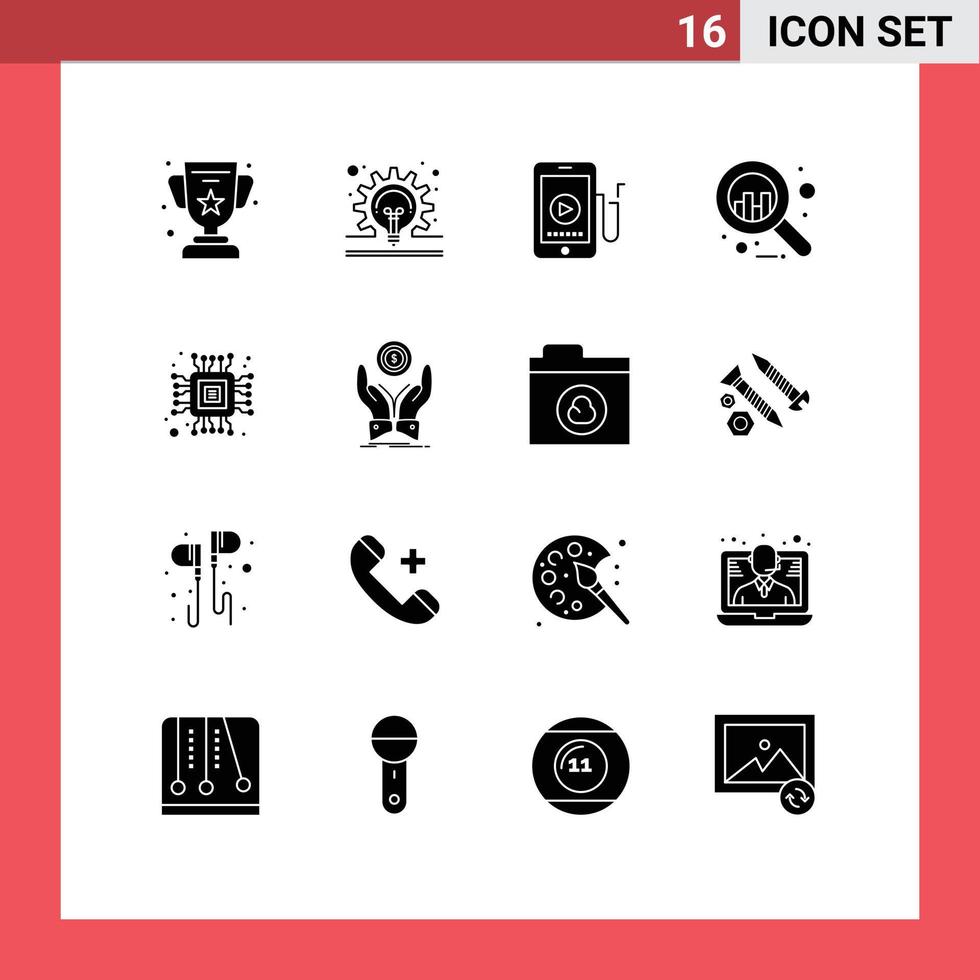 pack de 16 Créatif solide glyphes de micro puce la musique graphique analytique modifiable vecteur conception éléments