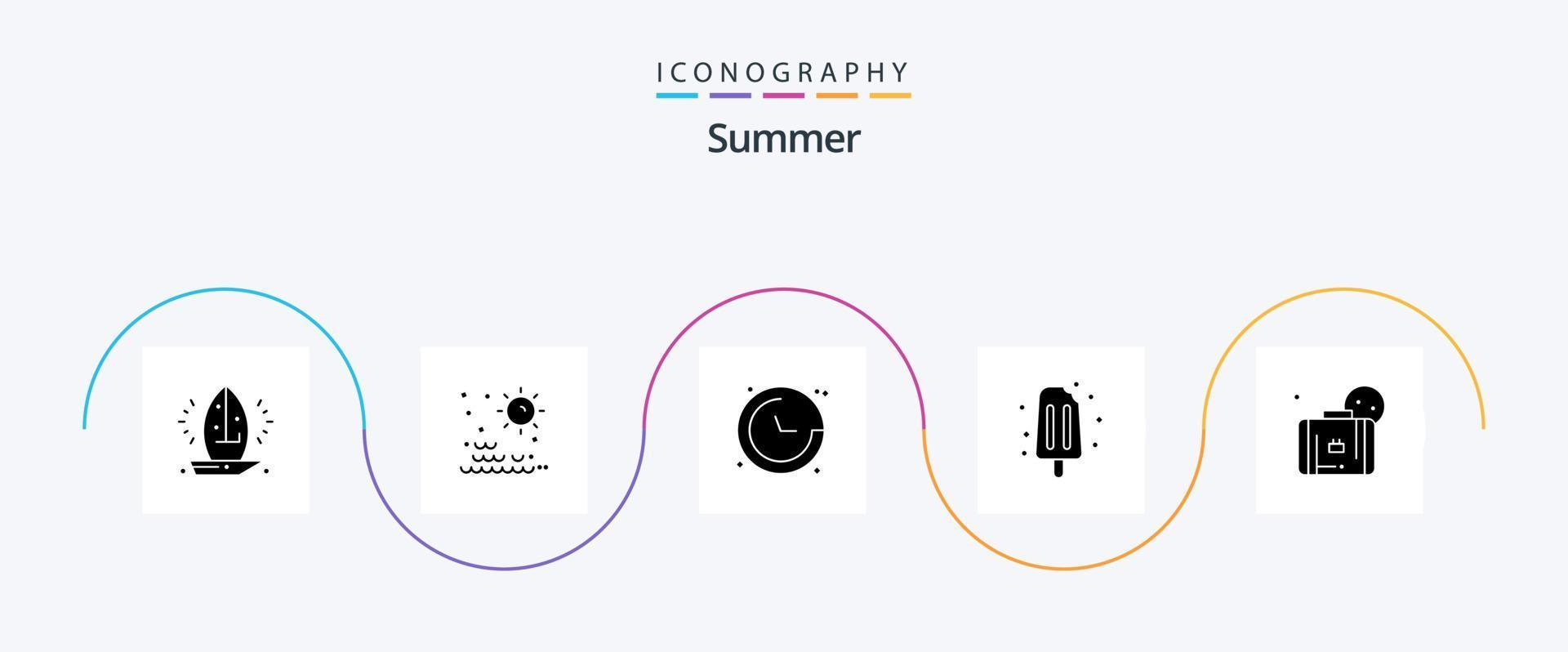 été glyphe 5 icône pack comprenant sac. été. le coucher du soleil. la glace crème. la navigation vecteur