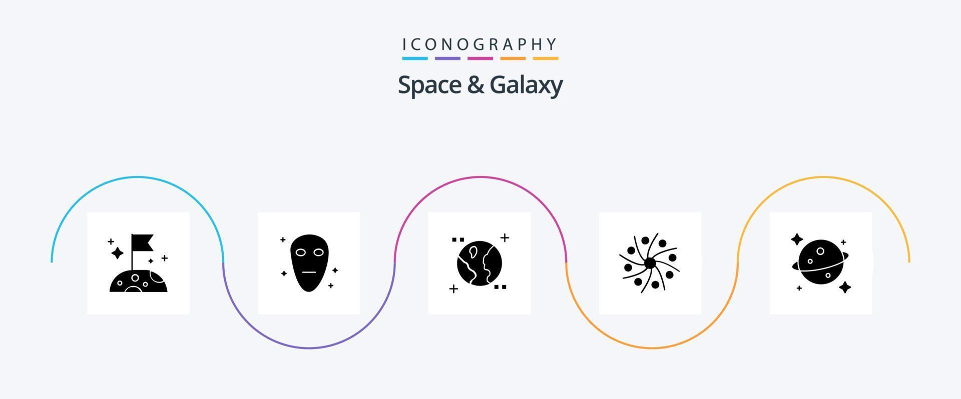 espace et galaxie glyphe 5 icône pack comprenant . Saturne. espace. planète. espace vecteur