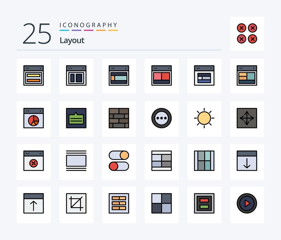 disposition 25 ligne rempli icône pack comprenant mise en page. briques mise en page. tarte. filaire. liens vecteur