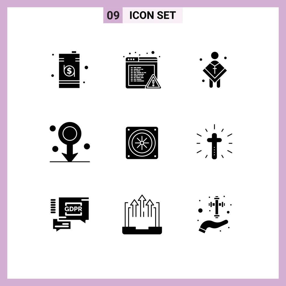 pack de 9 Créatif solide glyphes de ordinateur soins de santé Christian Masculin prédicateur modifiable vecteur conception éléments