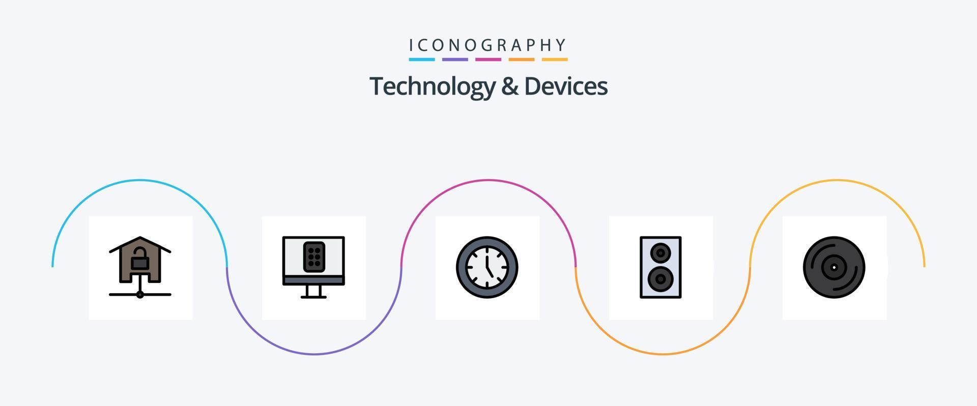 dispositifs ligne rempli plat 5 icône pack comprenant technologie. des produits. horloge. électronique. La technologie vecteur