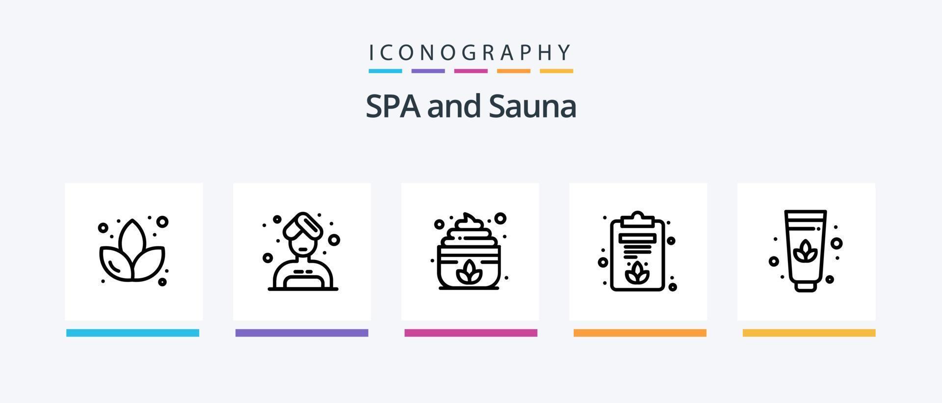 sauna ligne 5 icône pack comprenant . lotus. la nature. sauna. étiqueter. Créatif Icônes conception vecteur