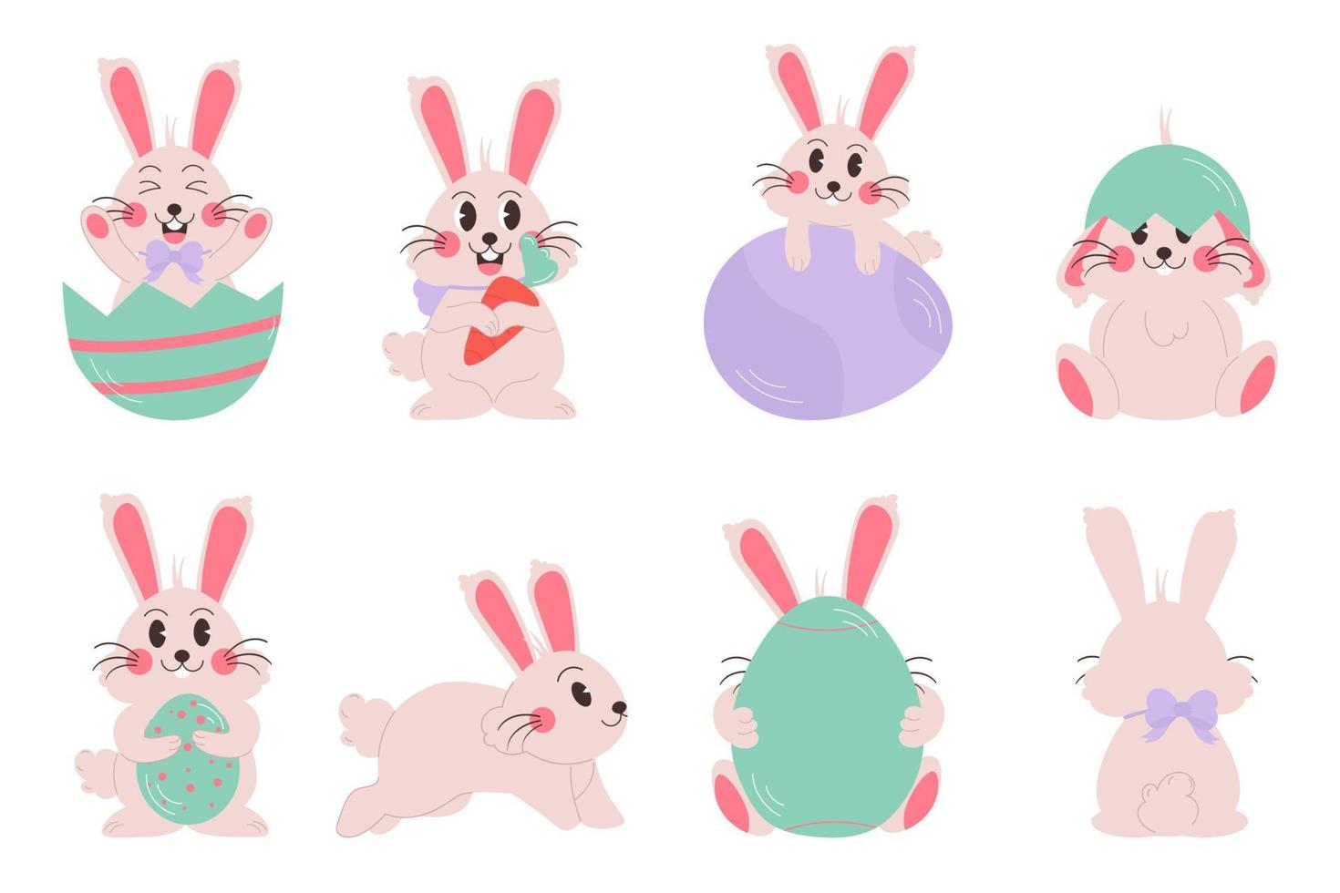 plat Pâques personnages lapin collection. lapin avec Oeuf et carotte vecteur