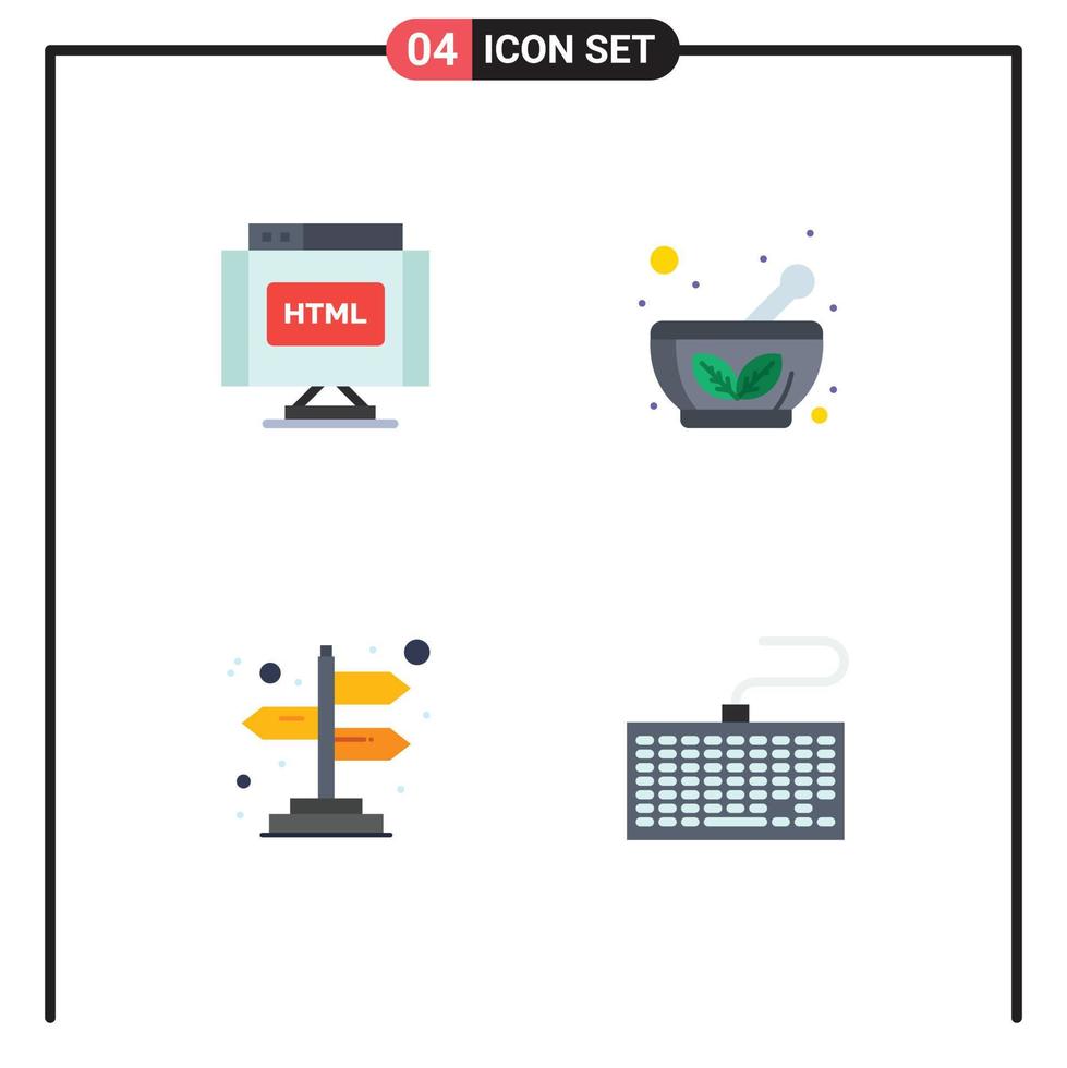 4 thématique vecteur plat Icônes et modifiable symboles de code direction l'Internet à base de plantes bol Matériel modifiable vecteur conception éléments